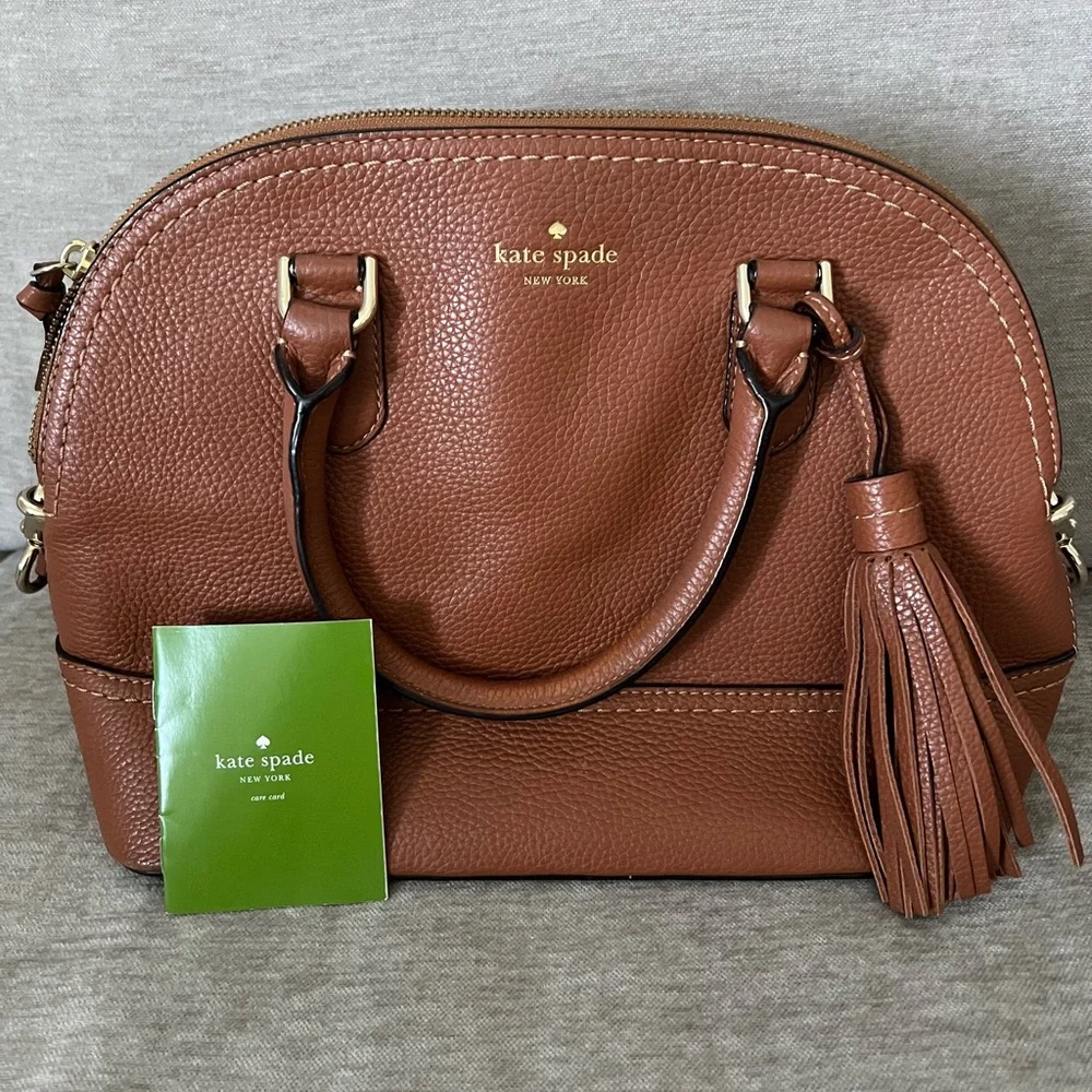 kate spade Brown Pebbled Leather Dome Satchel with Tassel